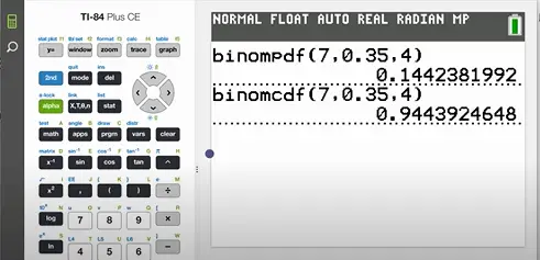 Running of binomcdf command on TI calculator