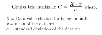 Grubbs test statistic formula used to detect outliers
