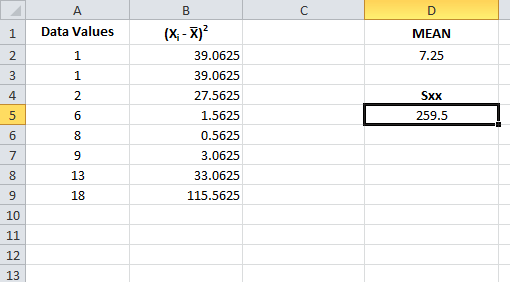Final Value of Sxx in Excel