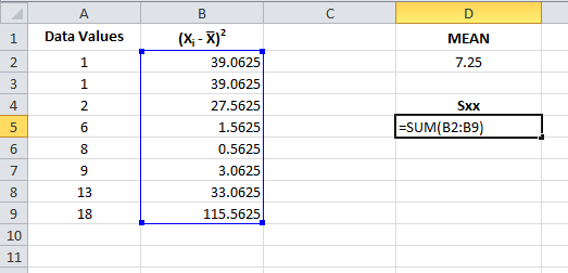 Find the Sum of the values in column B