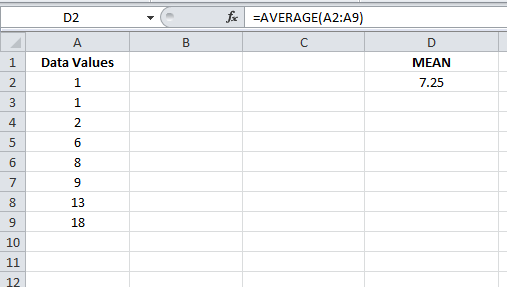 Find the mean of the data values