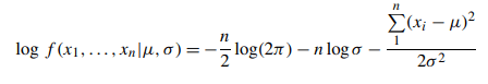 Log likelihood function of normal distribution
