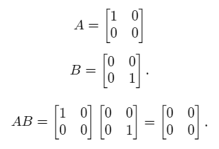 Example of Zero product property for matrices